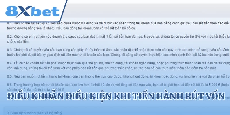Điều khoản điều kiện khi tiến hành rút vốn online