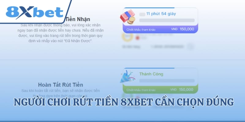 Người chơi rút tiền 8xbet cần chọn đúng phương thức