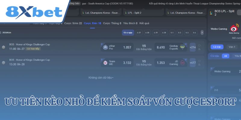 Ưu tiên kèo nhỏ để kiểm soát vốn cược esports